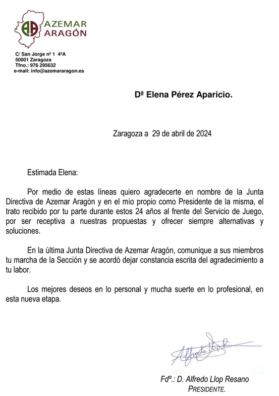 CARTA RECONOCIMIENTO A ELENA PEREZ